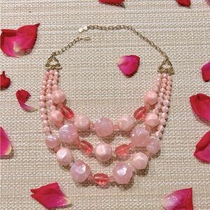 Vintage 1950’s Emmons Frosty Pink 3 Tier Necklace Gold clasp Girly State…